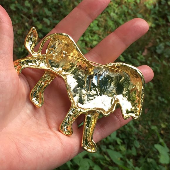 Vintage Big Gold Sparkly Lion Brooch - Picture 6 of 6